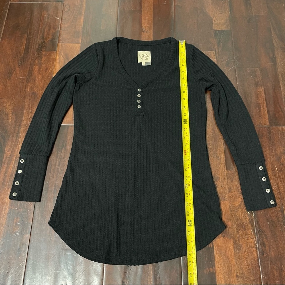 Chaser Black Long Sleeve Henley Waffle Knit Thermal Sweater Shirt Size Small - Picture 6 of 7